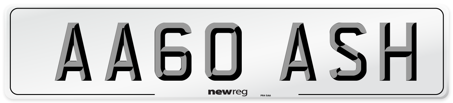 AA60 ASH Number Plate from New Reg